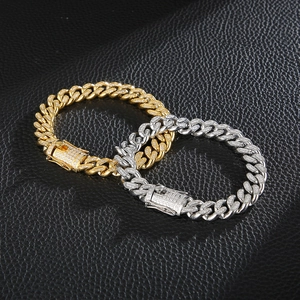 Hip hop punk style cuban link bracelets in gold and silver finish with full cubic zirconia