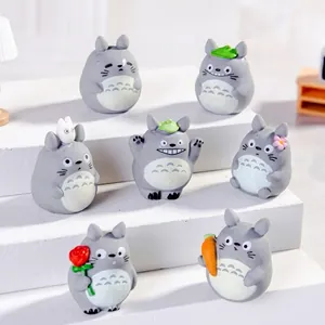 Set of 7 miniature Totoro resin figurines in various poses for micro landscape decor