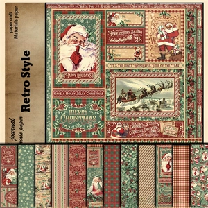 Macro detail of retro Santa Claus scrapbook paper featuring vintage patterns and textures
