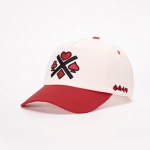 Vintage baseball cap with embroidery heart playing card design and contrasting red brim