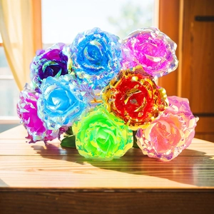 Artificial Rose Flower Gold Foil Galaxy Holographic Colorful With LED Light Romantic Gift For Valentine Mother Day