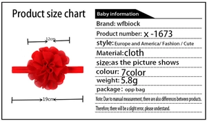 Size chart showing 12cm chiffon flower and 19cm elastic baby headband dimensions