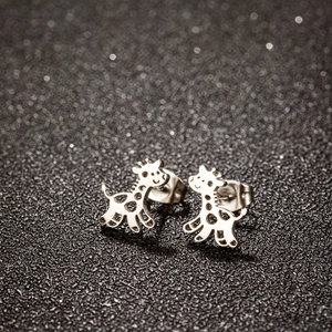 Polished stainless steel mini cartoon giraffe stud earrings with hollow design for women