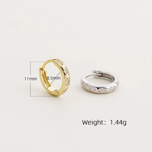 Exquisite S925 silver hoop earrings with zircon stones, 11mm outer diameter, weight 1.44g