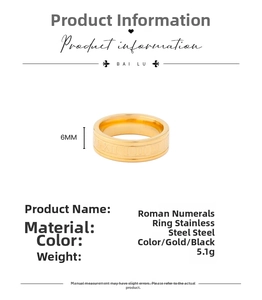 Détails de la bague en acier de 6mm avec chiffres romains et spécifications de taille