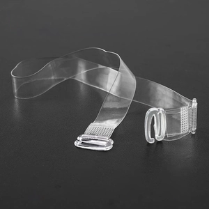 Adjustable transparent invisible bra straps with frosted elastic finish and clear hooks