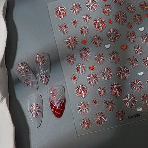 Sparkly red fireworks nail stickers set with heart motifs and starburst patterns