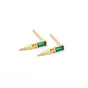 925 sterling silver square green zircon stud earrings with elegant gold cone pendants