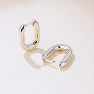 Polished silver U-shaped geometric hoop earrings in minimalist style for women