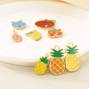 Colorful enamel stainless steel fruit pendants including pineapple, apple and lemon charms