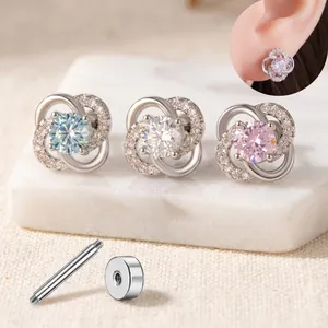 Clover Flower Ear Cartilage Stud With Titanium Steel Earring Post Heart And Arrow Cut Zircon Screw Back Fashion