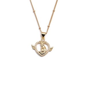 Golden angel wing heart necklace with sparkling crystals for Valentine's gift