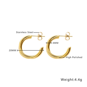 Detailed specs of 20mm twisted gold stainless steel hoop earrings with high polished finish