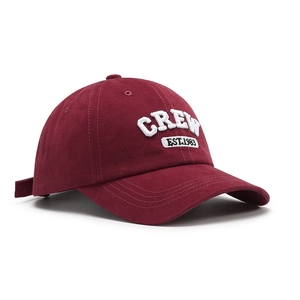 Classic burgundy cotton baseball cap with white CREW 3D embroidery and EST.1983 patch