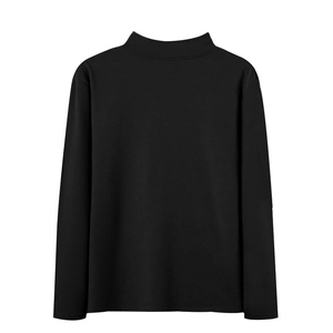 Detail view of the black crew neck long sleeve shirt made of soft thermal fabric