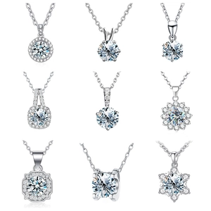 GRA 925 Sterlingsilber Moissanit Anhänger Kette Für Damen Rund Quadratisch Galvanisiert Geometrisch Kette Halskette Party Schmuck