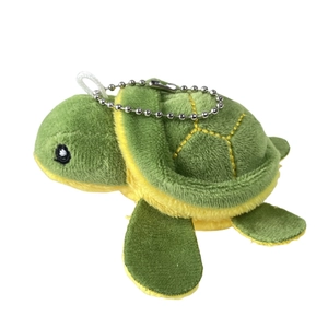 Cute green plush turtle keychain with metal bead chain for children gift decoration