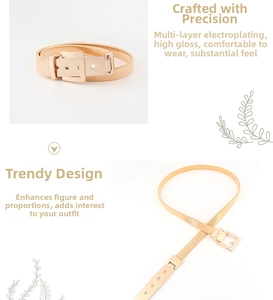Detailed macro of gold metal elastic waist belt with square buckle and brushed texture
