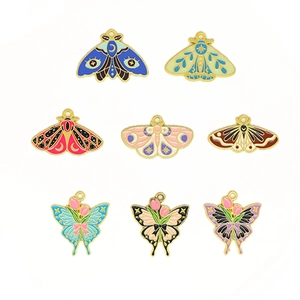 Colorful enamel butterfly and moth alloy pendants for DIY jewelry making and crafts