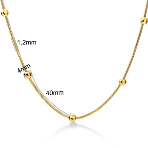 Golden stainless steel snake bead chain necklace with 1.2mm width and 4mm round beads