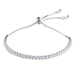 Adjustable Tennis Bracelet 925 Sterling Silver Cubic Zirconia Sparkling Slider Bolo Chain For Women Elegant Jewelry