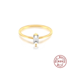 Minimalist S925 sterling silver ring with emerald-cut zirconia and gold finish