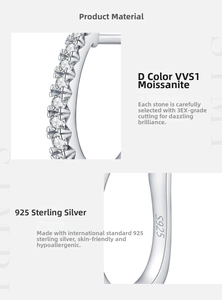 Macro detail of S925 sterling silver stamp and D color VVS1 moissanite stones