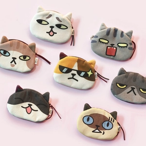 Cute Cartoon Cat Face Plush Coin Purse Mini Wallet Portable Storage Bag For Lipsticks Headphones Keys Zipper Closure
