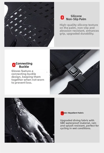 Detail of winter cycling gloves with silicone palm grip, SBR waterproof fabric and clip