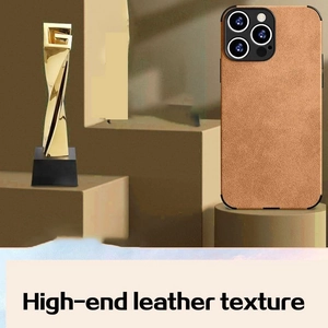 Premium brown lambskin leather texture phone case for iPhone series on modern display