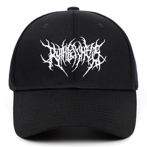 Gothic Hip Hop Embroidery Baseball Cap Cotton Twill Adjustable Sun Hat Streetwear Punk Style Black Curved Brim For Outdoor