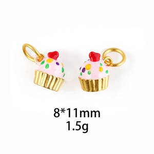 Detailed view of pink ice cream cake pendant charms, size 8x11mm and weight 1.5g