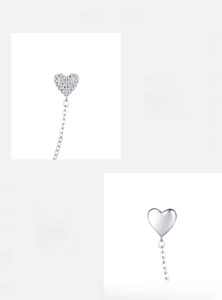 Macro detail of S925 sterling silver heart earrings with 5A grade cubic zirconia stones