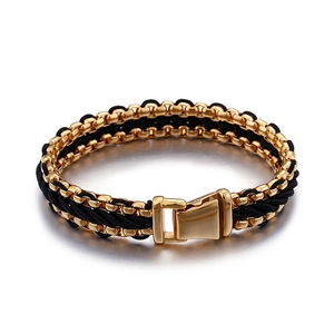 Men Braided Bracelet With Stainless Steel Chain And Black Nylon Rope Industrial Geometric Jewelry Gift For Him