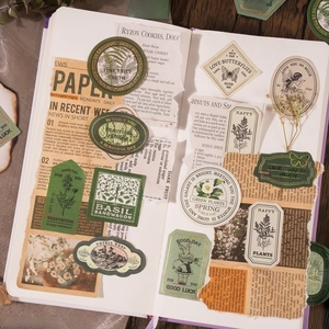 Retro aesthetic stationery stickers with gold foil details for vintage journaling art