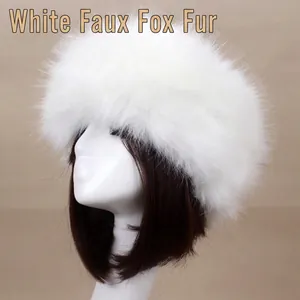 Bandeau d'hiver épais en fausse fourrure de renard blanche pour femme garde au chaud