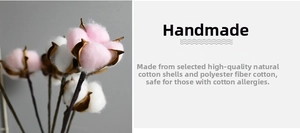 Detail of handmade faux cotton branches with pink and white fibers and natural pods