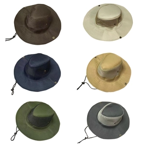 Outdoor Bucket Hat Mesh Breathable Wide Brim Sun Protection Adjustable Wind Rope Boonie Hat For Hiking Fishing Camping