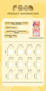Detailed size chart showing twelve different dimensions for children's press-on nail sets