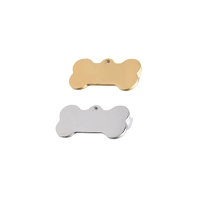 Polished bone shaped stainless steel dog tags in gold and silver finishes