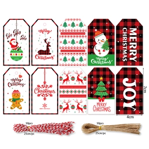 Detailed view of 100-piece Christmas kraft tags set with cotton and hemp twine cords