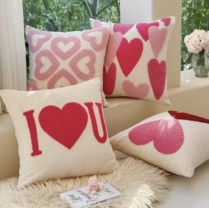 Valentine's Day Embroidered Heart Pillowcase Tufted Love Heart Cushion Cover For Sofa Bed Living Room Home Decor