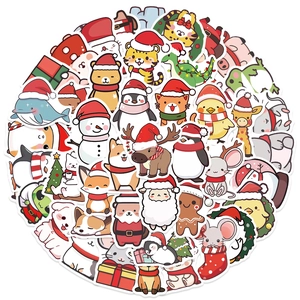 Cartoon Animal Christmas Stickers Waterproof PVC Decorative Decals For Laptop Journal Luggage Festive Party Favors Cute