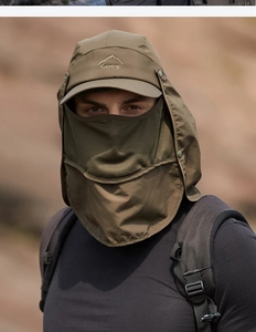 Detailansicht der Sonnenkappe mit Nackenschutz und Gesichtsmaske für Sonnenschutz