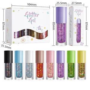 8-color glitter gel set for face body and nails including dimensions and packaging info