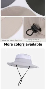 Detail of outdoor sun hat featuring breathable mesh panels and adjustable chin strap
