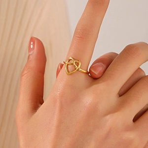 Anello Regolabile A Cuore In Acciaio Inossidabile Placcato Oro Vero Nodo Infinito Gioielli Di Moda Per Donna Regalo Elegante Semplice