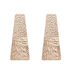 Modern geometric trapezoid earrings with hammered and radial texture in rose gold finish