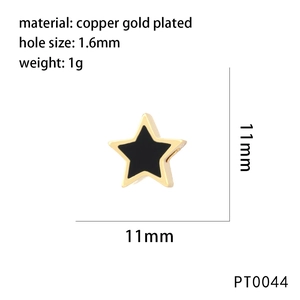 Detailed specs of 11mm black star bead in gold-plated copper with a 1.6mm hole