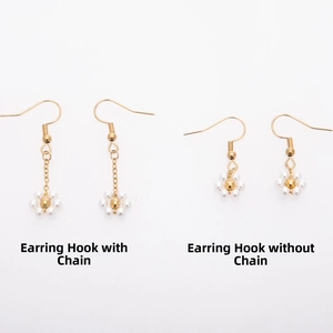 Detailed comparison of long chain and short pearl flower earrings in gold finish